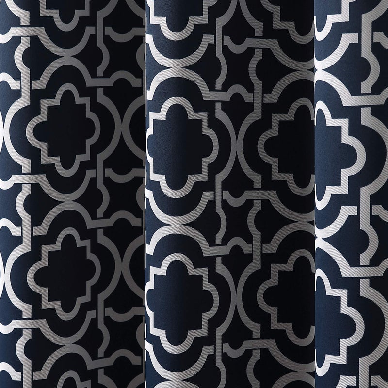 Sun Zero Barnett Trellis Blackout Grommet Curtain Panel, 40" x 95", Navy Blue - Image 3
